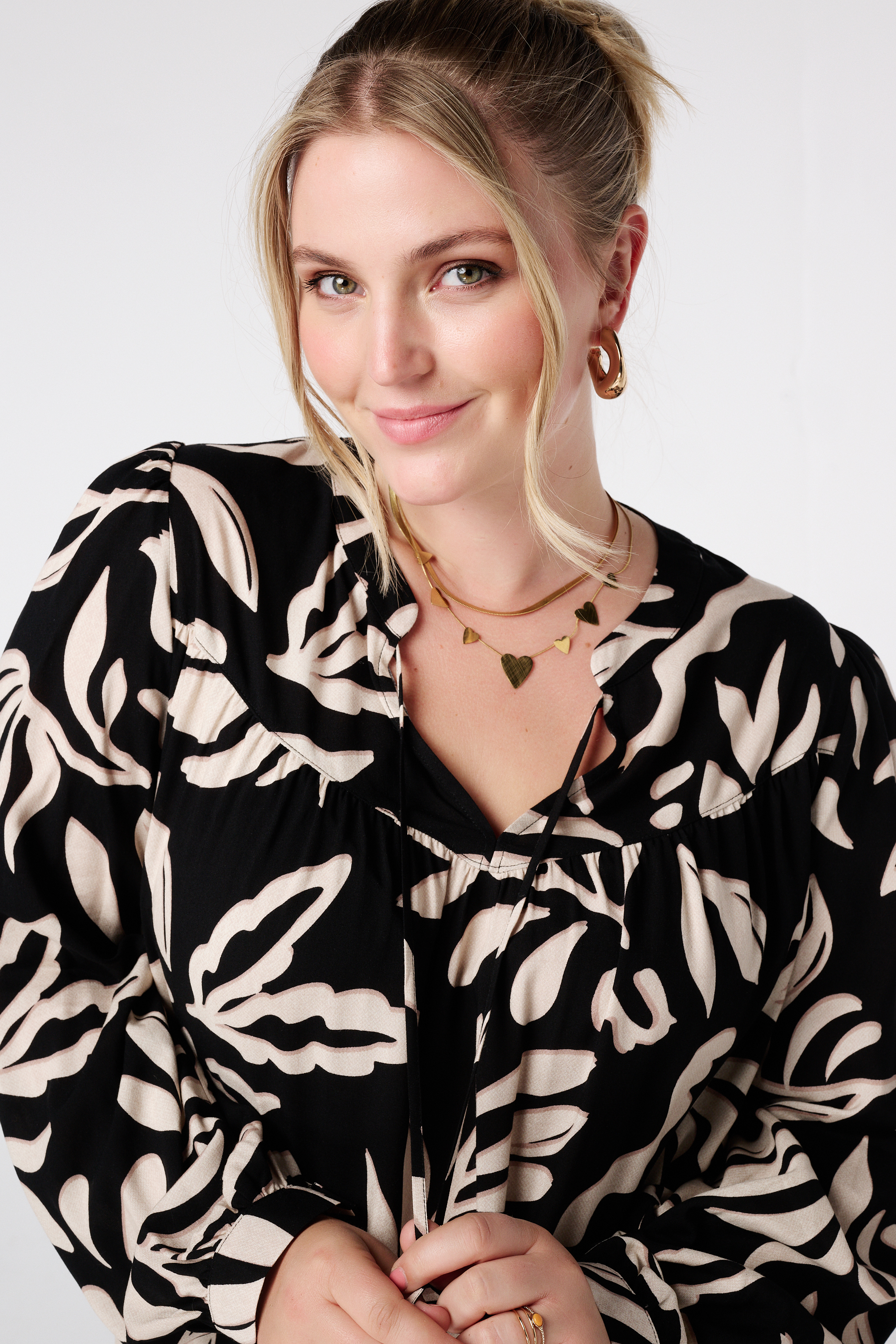 Blouse met print en klosjes Multi Neutraal
