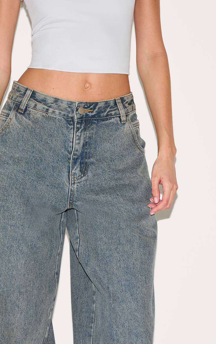 Délavage Vintage Jean Baggy Taille Basse À Détails De Coutures