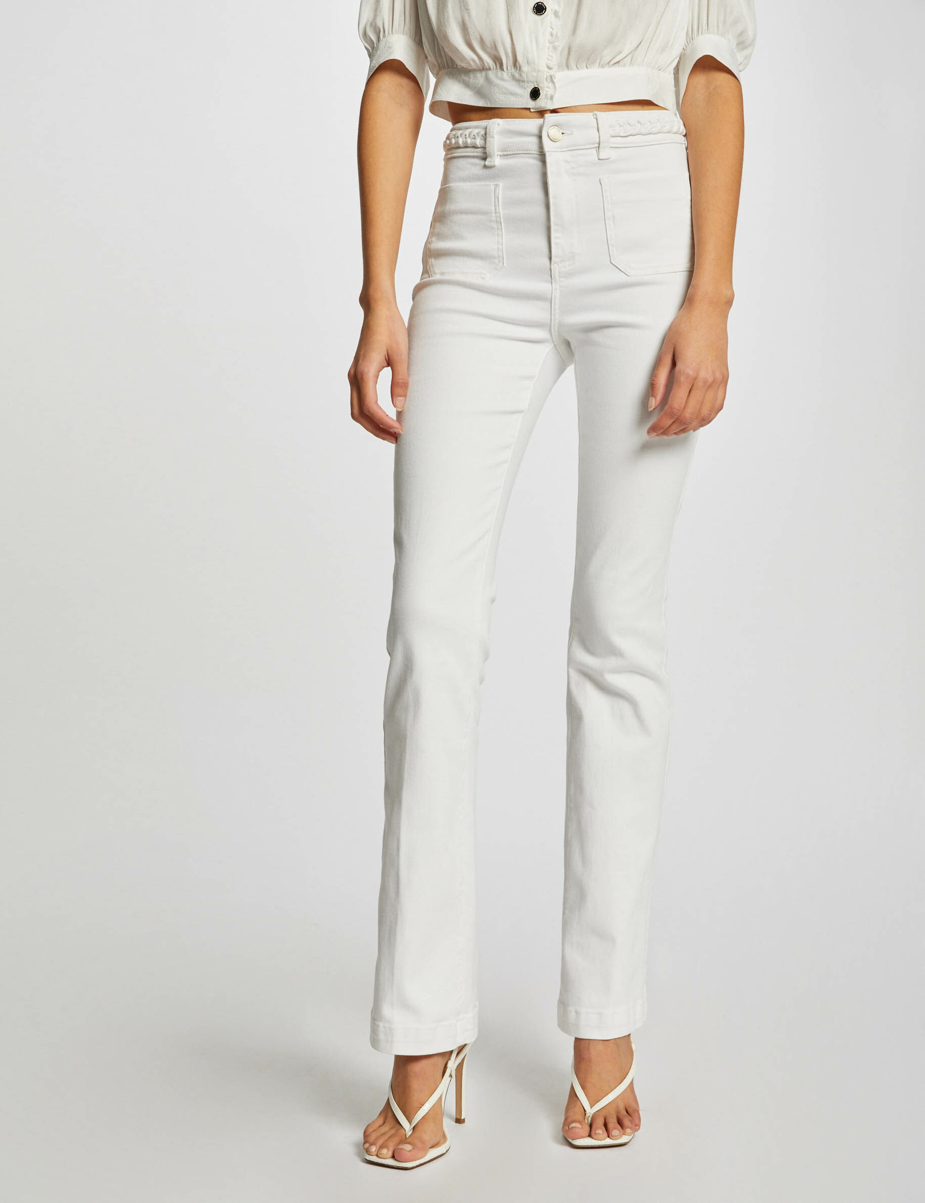 Pantalon bootcut avec détails tressés ecru femme - ecru