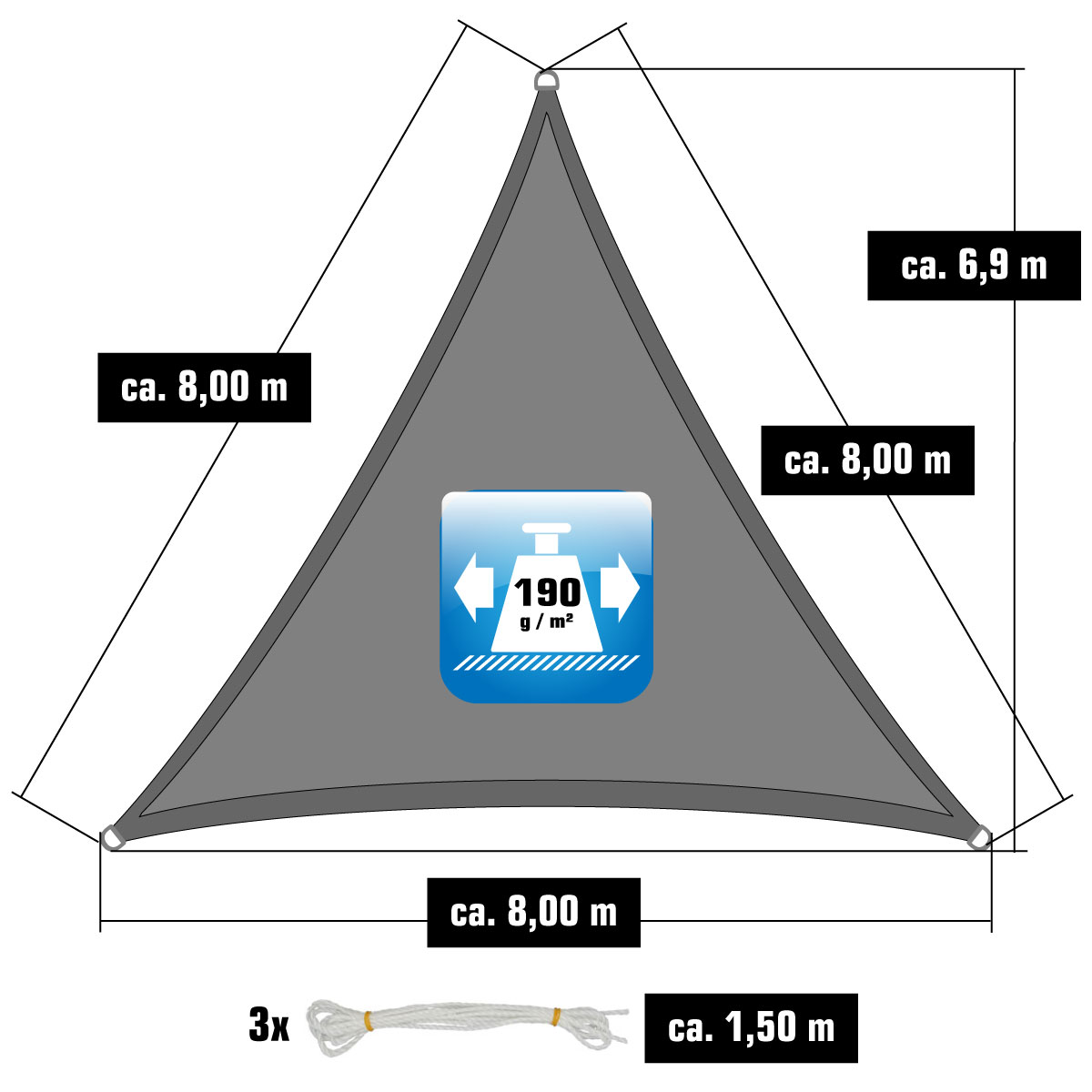 AMANKA 8x8x8m grijs Polyester waterdicht schaduwdoek
