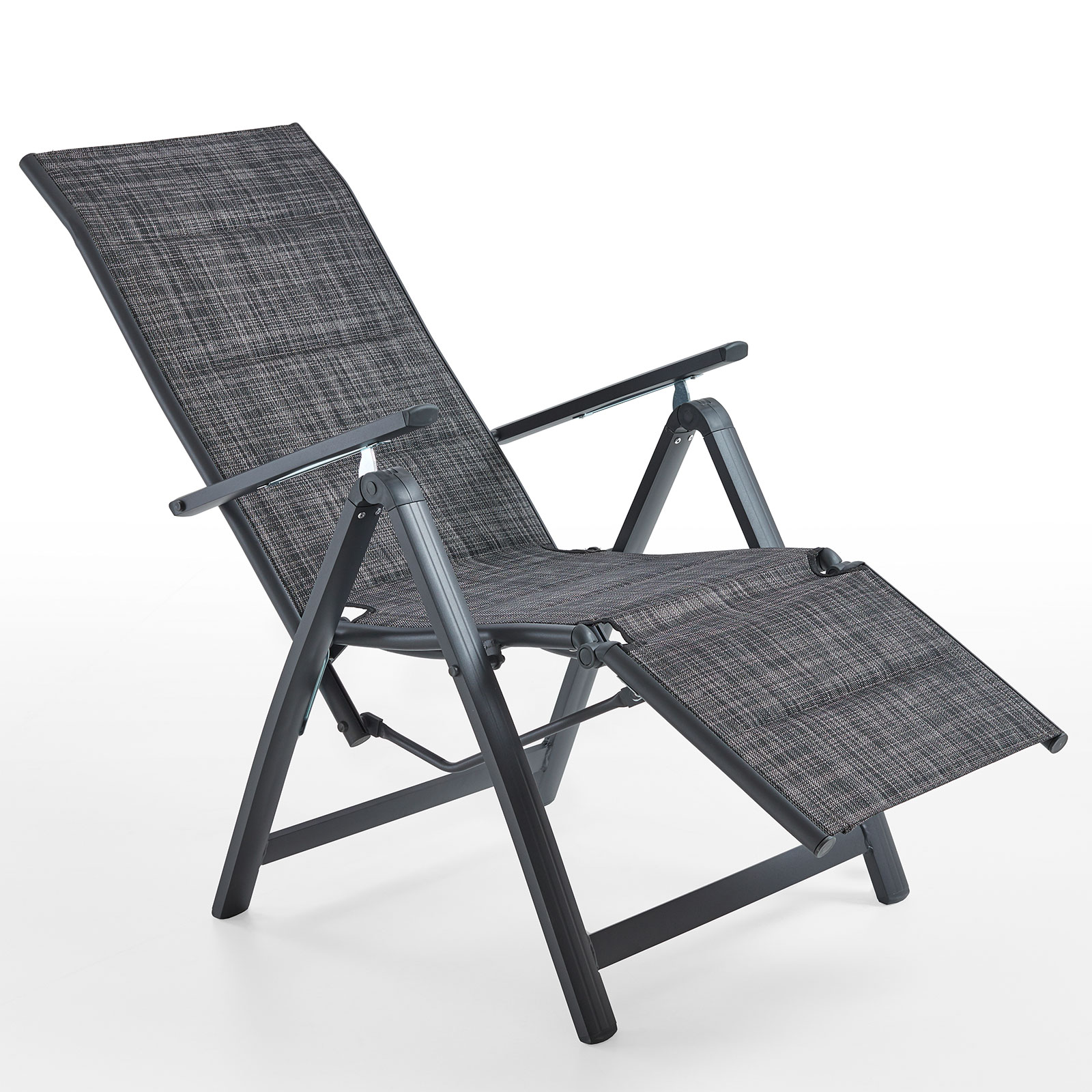 Gartensessel - dunkelgrau - Aluminium - mit Beinablage