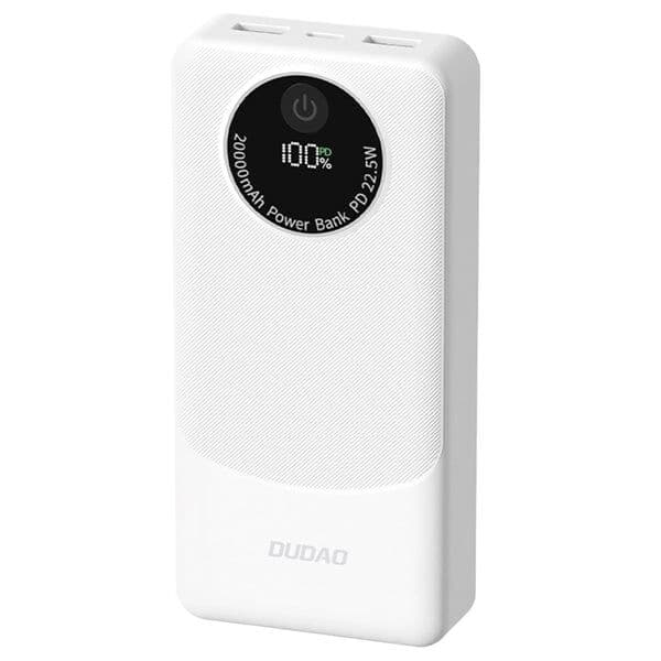 Dudao Powerbank 20.000 mAh 22,5 W PD med 2 × USB-A og USB-C – Hvid
