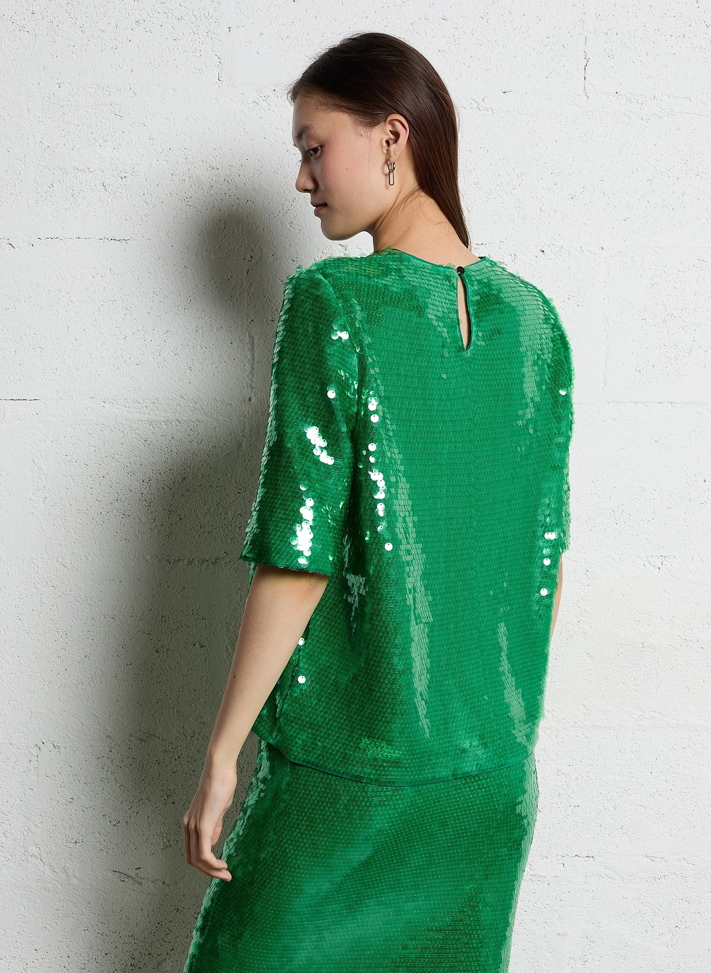 TALMY - Top droit col rond en sequins | Vert