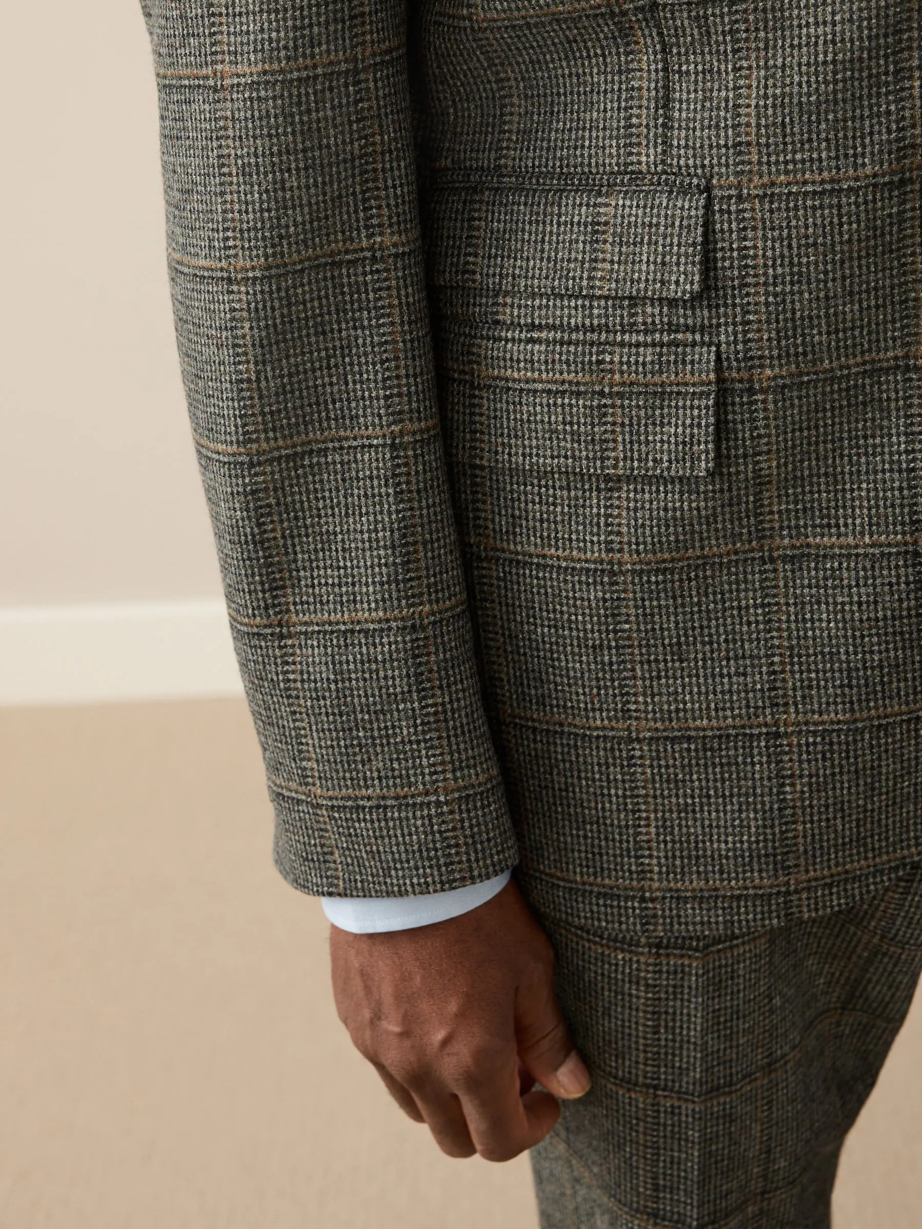 Groen - Regular Fit Signature Abraham Moon 100% Wool Tweed Check Suit Jacket