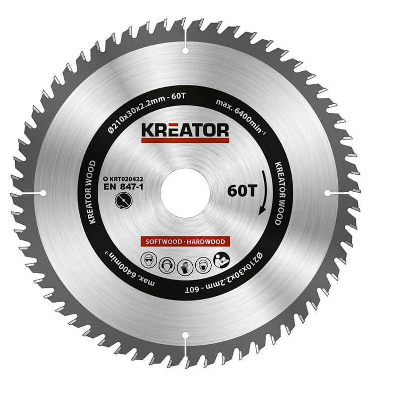 Kreator KRT020422 Cirkelzaagblad 210mm 60T - hout