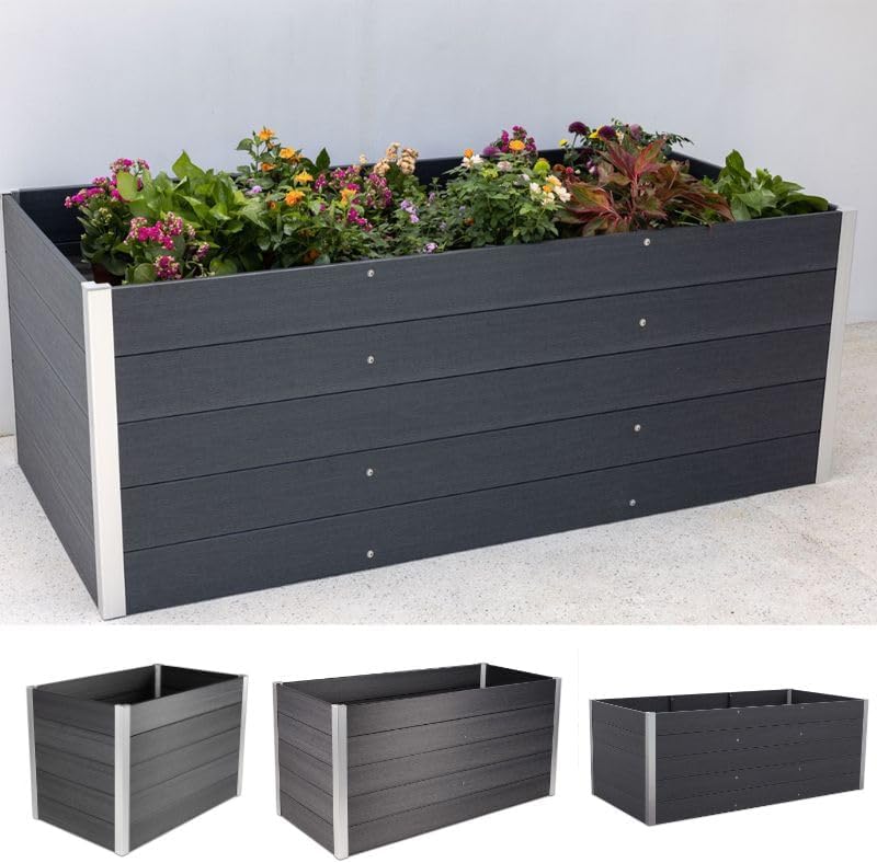 HORI WPC-Hochbeet Pflanzkasten Gemüsebeet Frühbeet Gartenbeet | 3 Größen verfügbar | Farbe: Anthrazit mit Holzoptik | Langlebig, wetterfest & pflegeleicht Größe: 160 x 70 x 75 cm