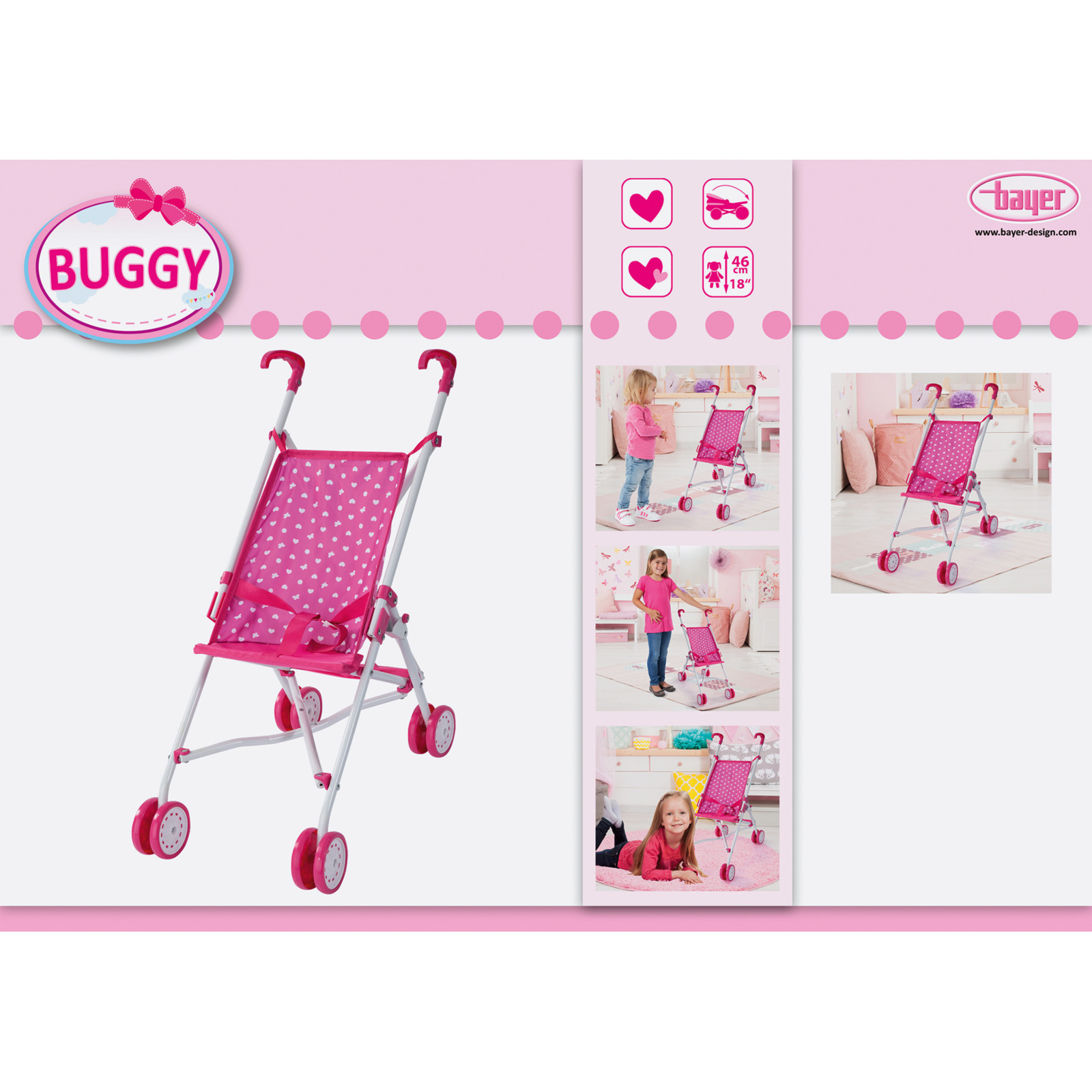 Bayer Buggy für Puppen bis 46cm Herzen