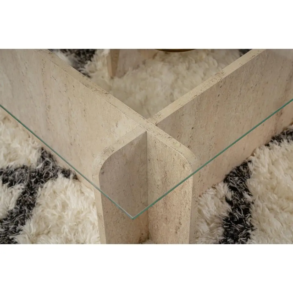 Salontafel Glas/Travertinlook - 105x65x30cm - Flavio