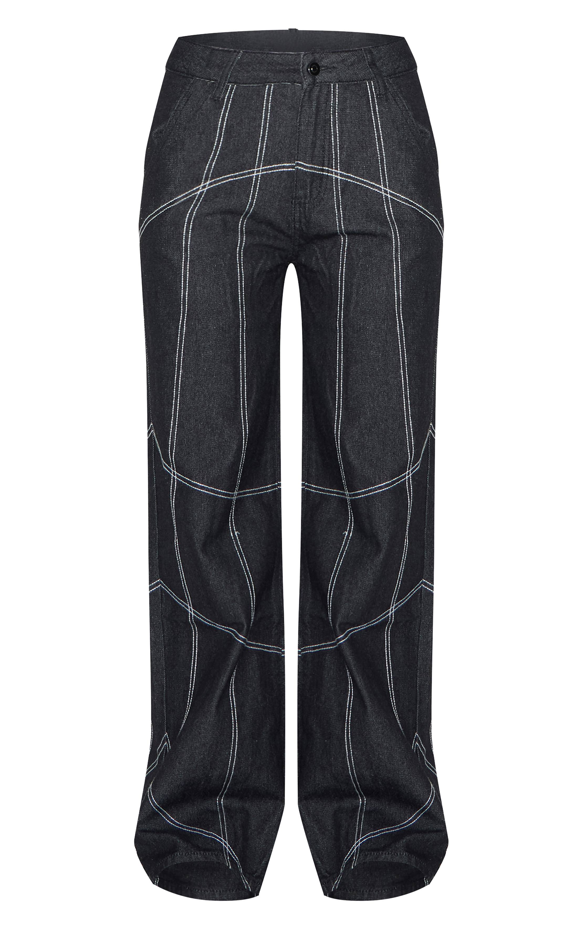 Bleu Indigo Foncé Jean En Denim À Coutures Corset