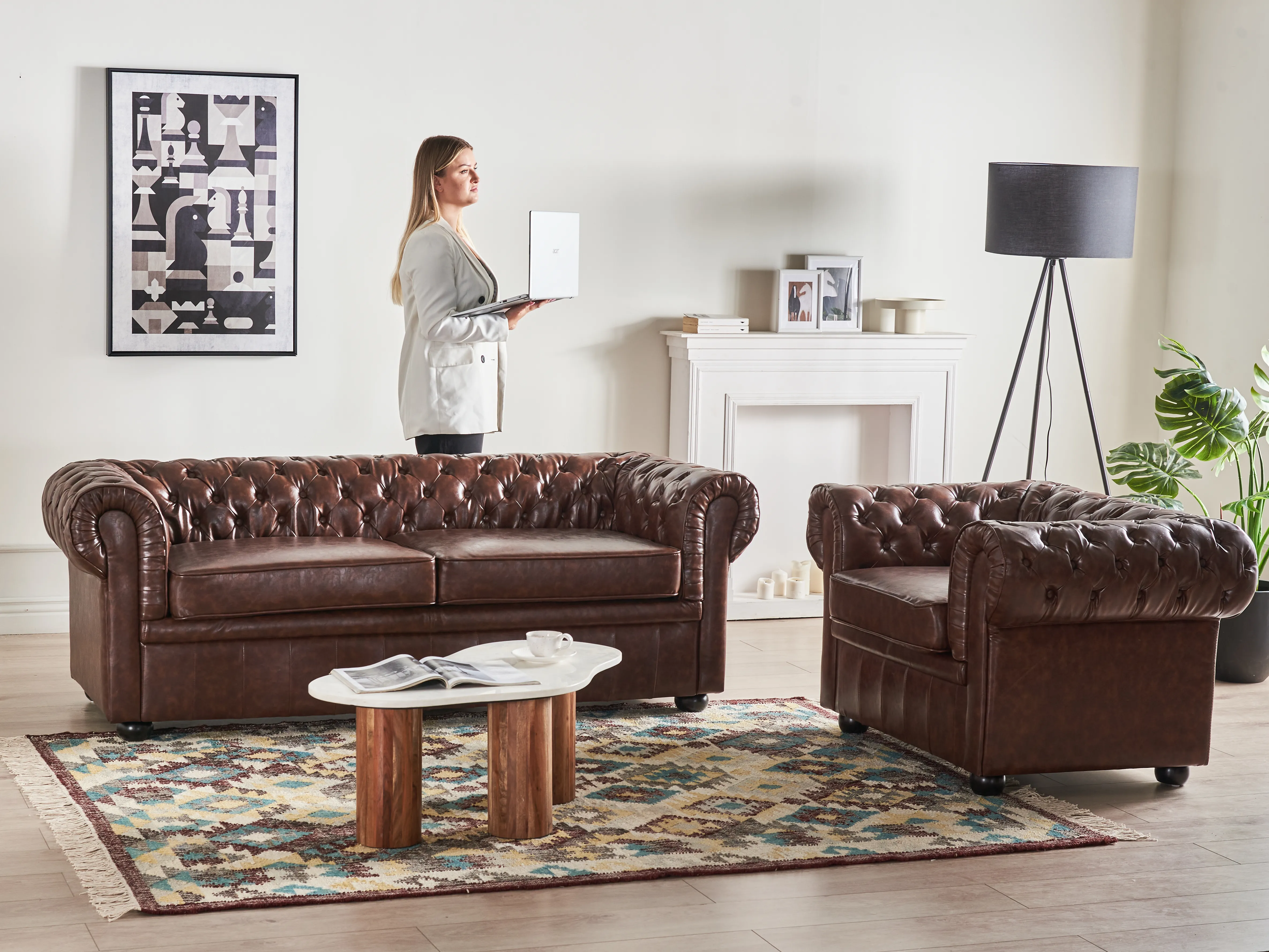 Fauteuil CHESTERFIELD Kunstleer Goudbruin