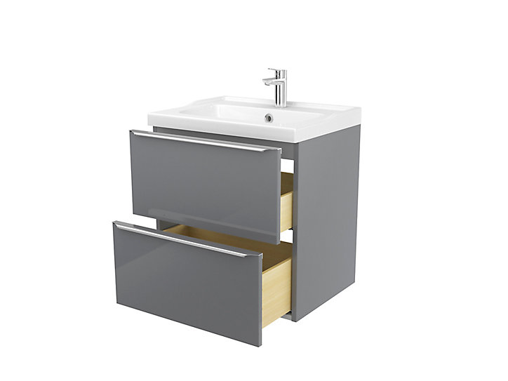 Meuble sous vasque à suspendre GoodHome Imandra gris 60 cm + plan vasque Lana