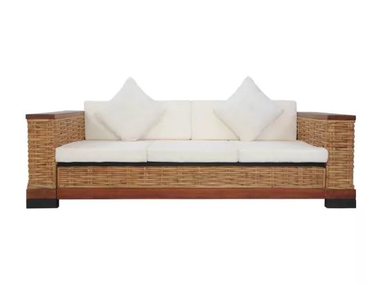 Ensemble de canapés 2 pcs avec coussins Marron Rotin naturel