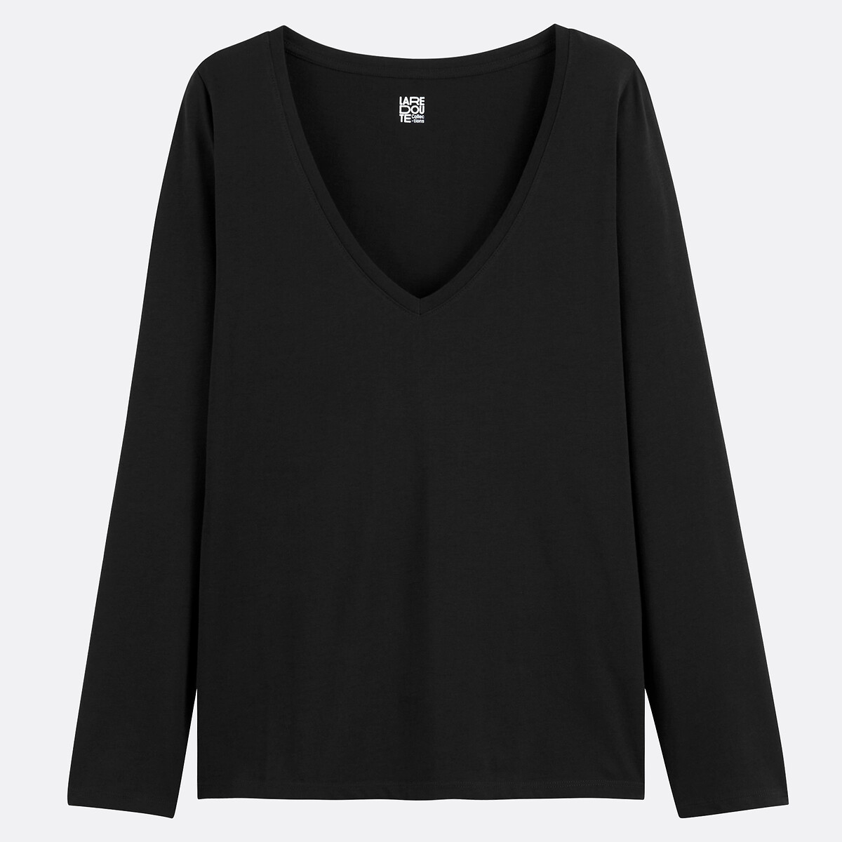 COLEÇÕES LA REDOUTE<br>Camiseta de algodão orgânico, gola V, mangas compridas