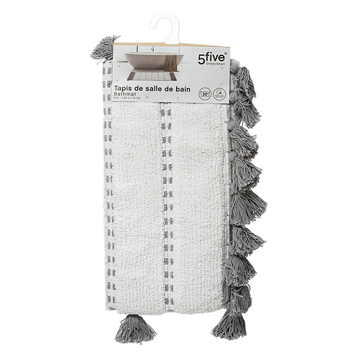 Tapis de bain rectangulaire Five Pompom en coton coloris gris L.75 x l.50 cm