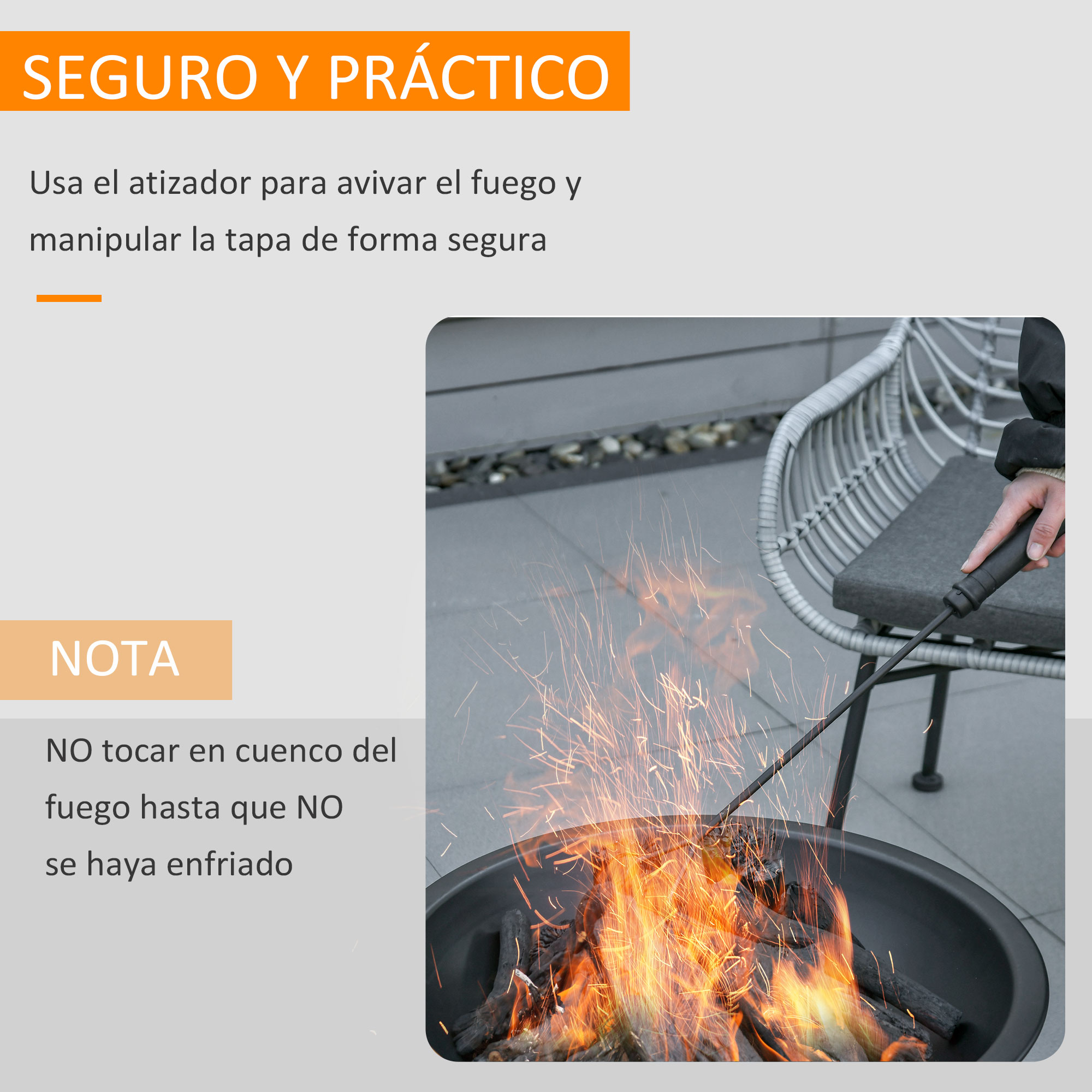 Lareira externa de metal Outsunny com 56 cm de diâmetro, tigela para fogueira de jardim com tampa protetora contra faíscas e atiçador para fogueiras, lenha, pátio, camping, festas, preta.