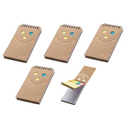 Macma Spiral-Notizbuch mit Smile Gesicht 50 Blatt + Haftnotizen, 5 Stück
