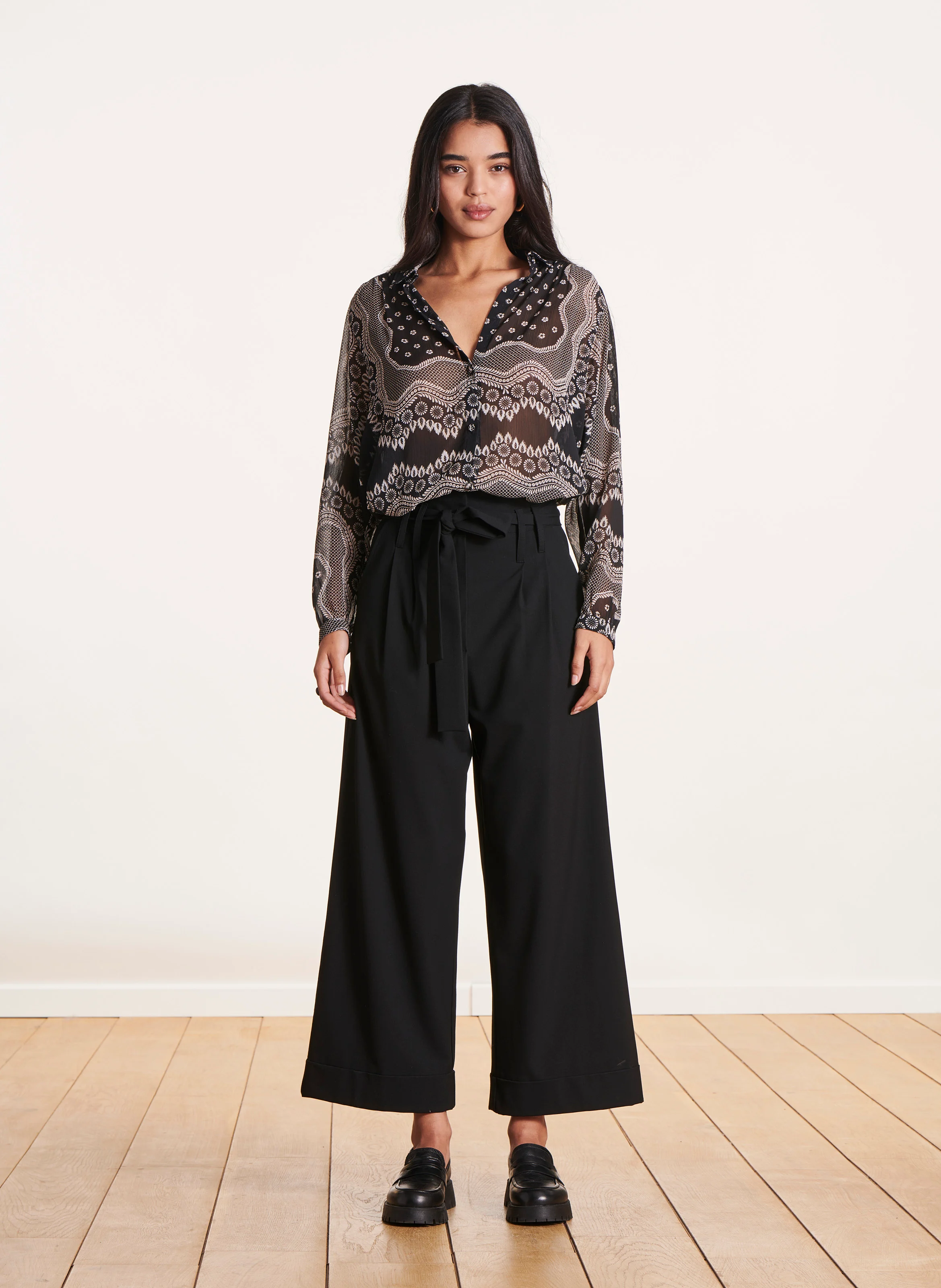 Pantalon large taille haute| Noir
