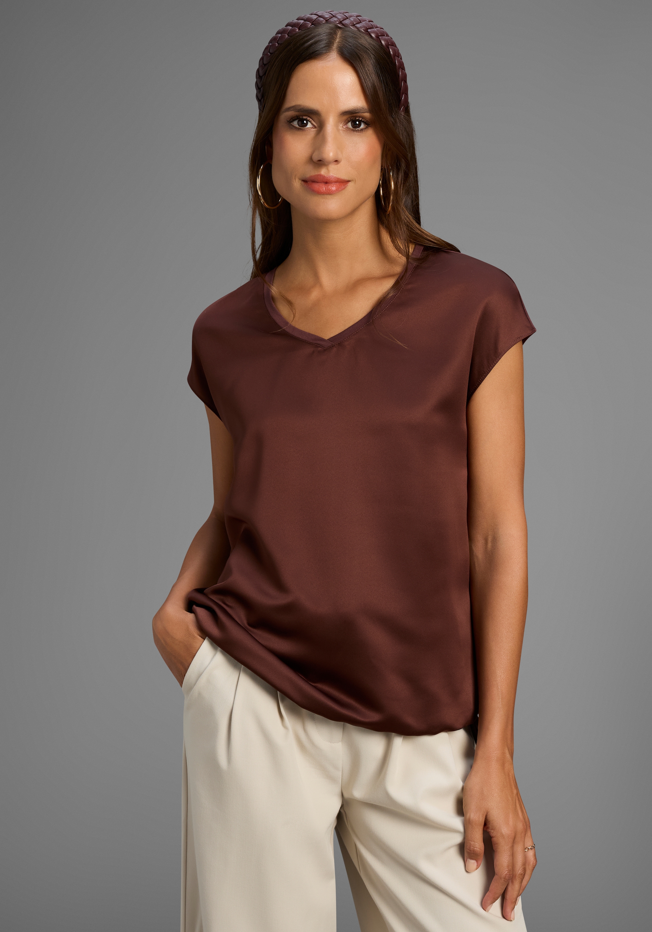 Laura Scott Shirtbluse , Satin-Bluse mit Jersey-Rückenteil und Bindeband - NEUE KOLLEKTION