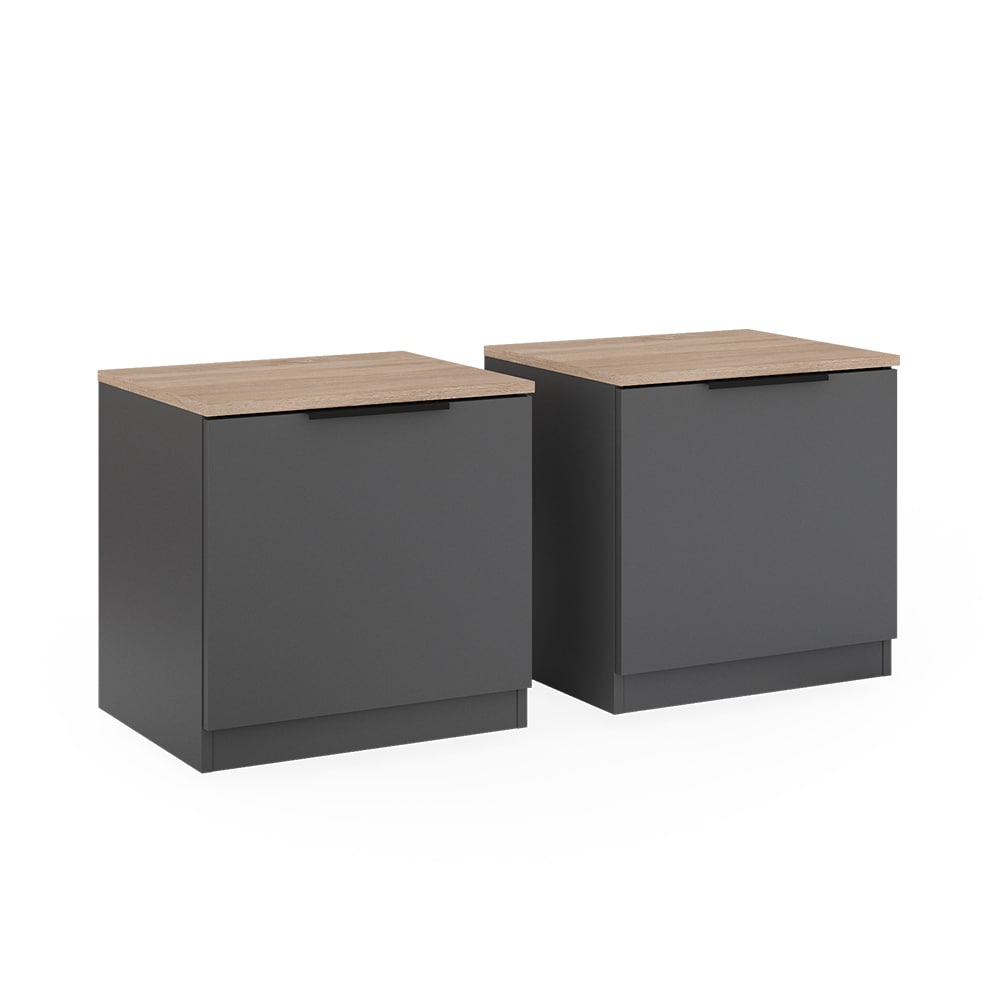 Vicco Nachttisch Betti 2er Set, 50 x 50 cm, Anthrazit Sonoma mit 1 Klappe, Schlafzimmer
