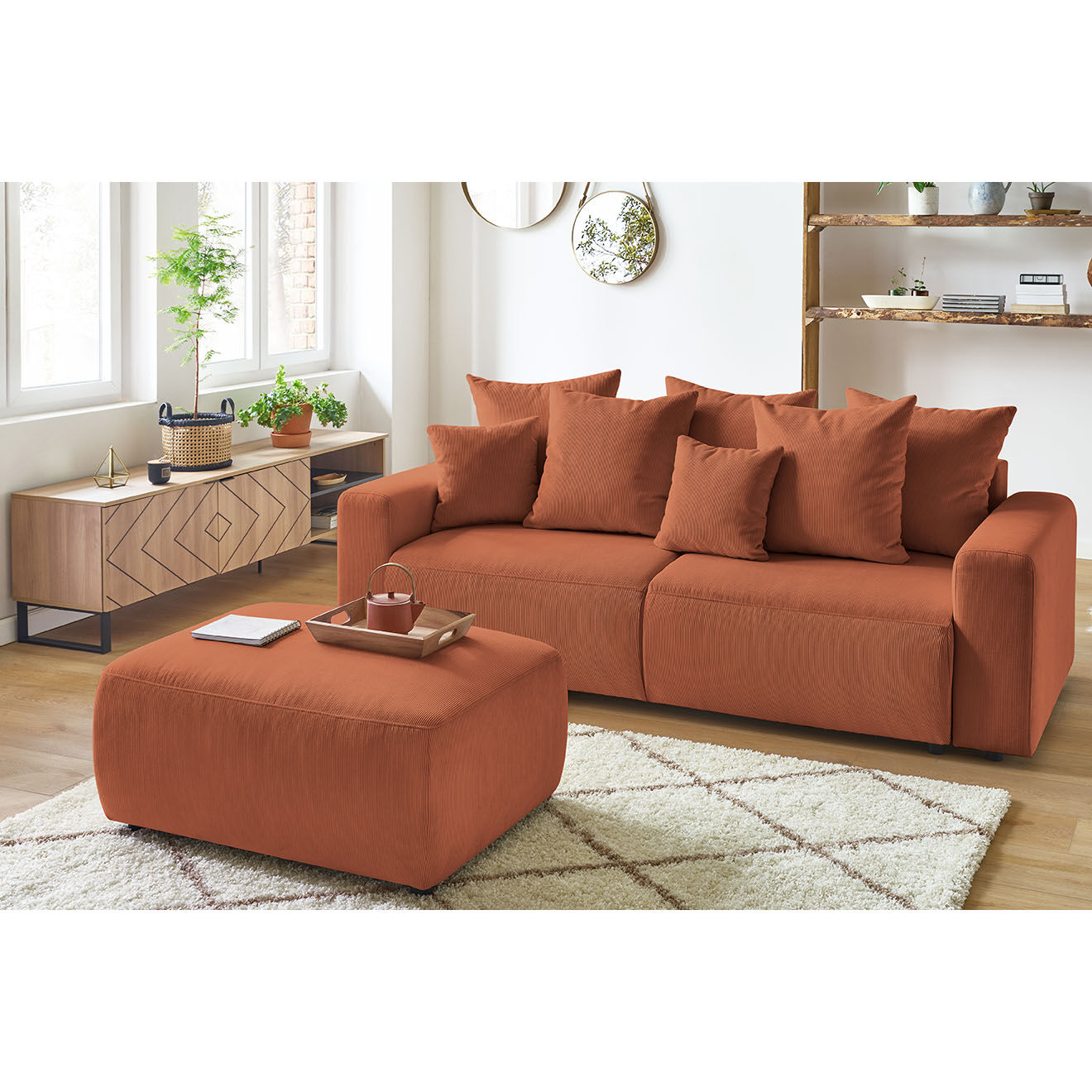 Bobochic Pouf en Velours côtelé Nihad Envy orange - 100x70x44 cm