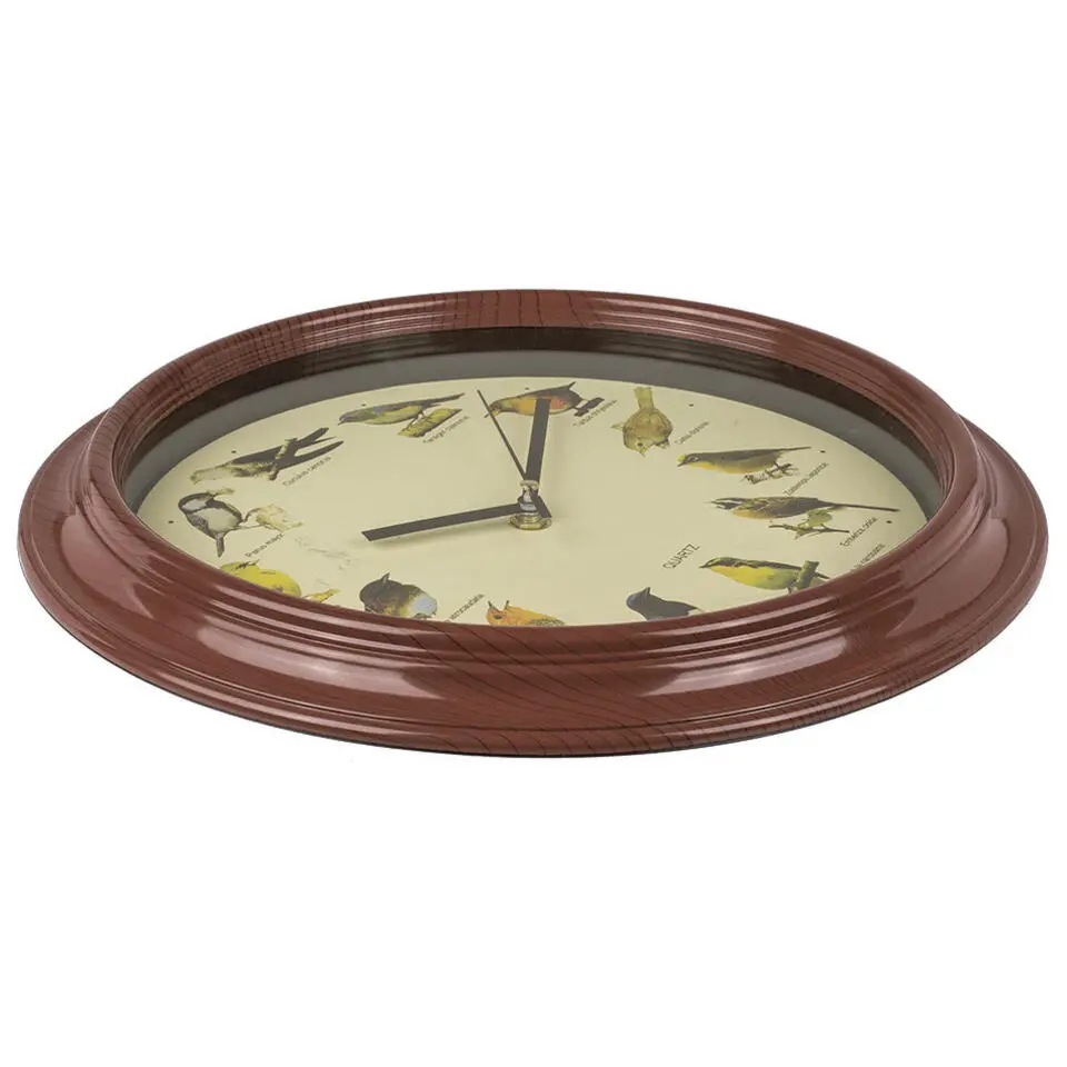 Out of the Blue Wandklok - met vogel geluiden - 33 cm - hout look