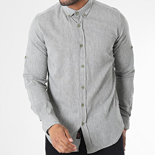 Chemise Manches Longues Vert Kaki Chiné