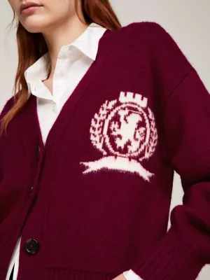 Cardigã de lã estilo colegial relaxado da Crest