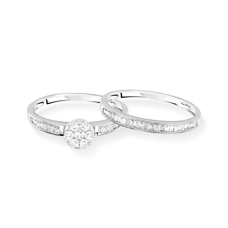 Duo alliance demi-tour solitaire or 750 blanc diamants