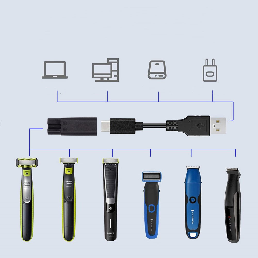 (6er Set) 5V USB C auf 2-pol. Adapter Stecker Ladekabel Aufsatz für Elektrische Rasierer (YC-01 bis YC-06) - Schwarz
