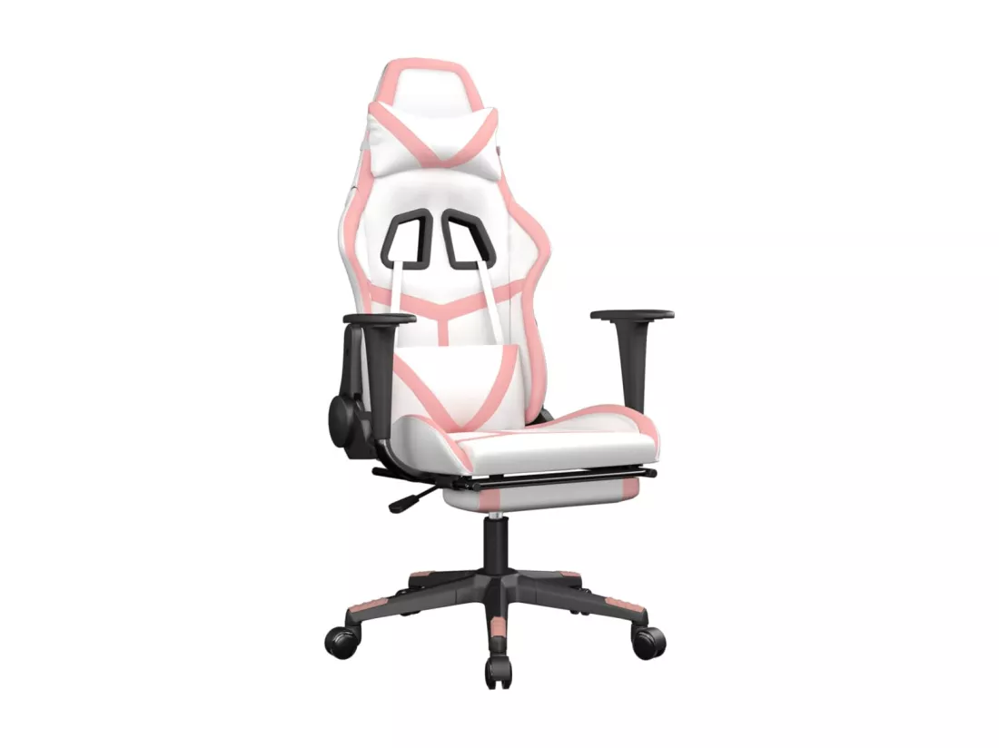 Chaise de jeu de massage avec repose-pied Blanc&Rose Similicuir