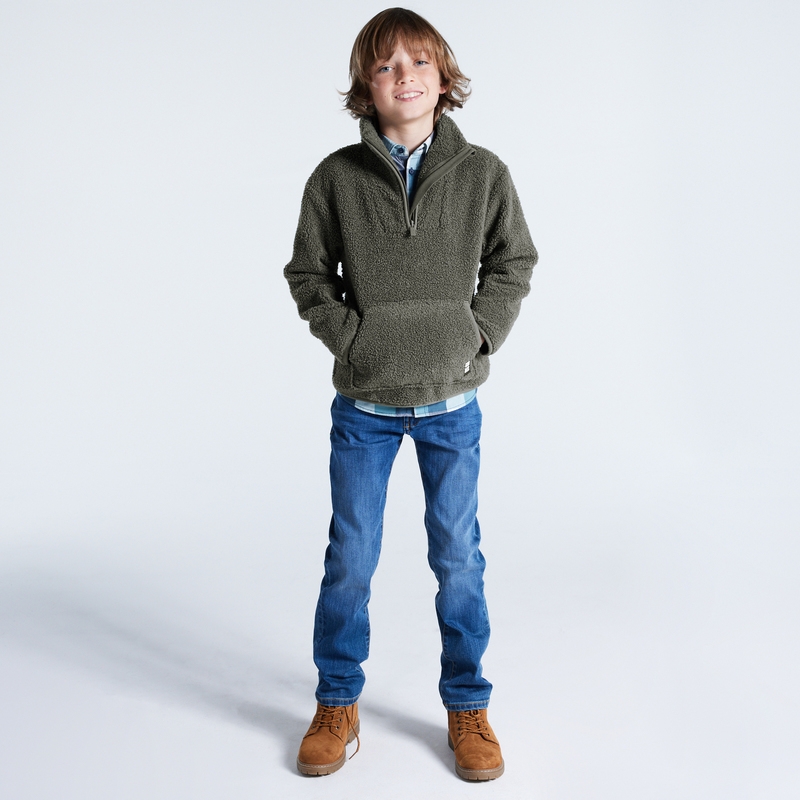 Sweat en polaire sherpa vert garçon