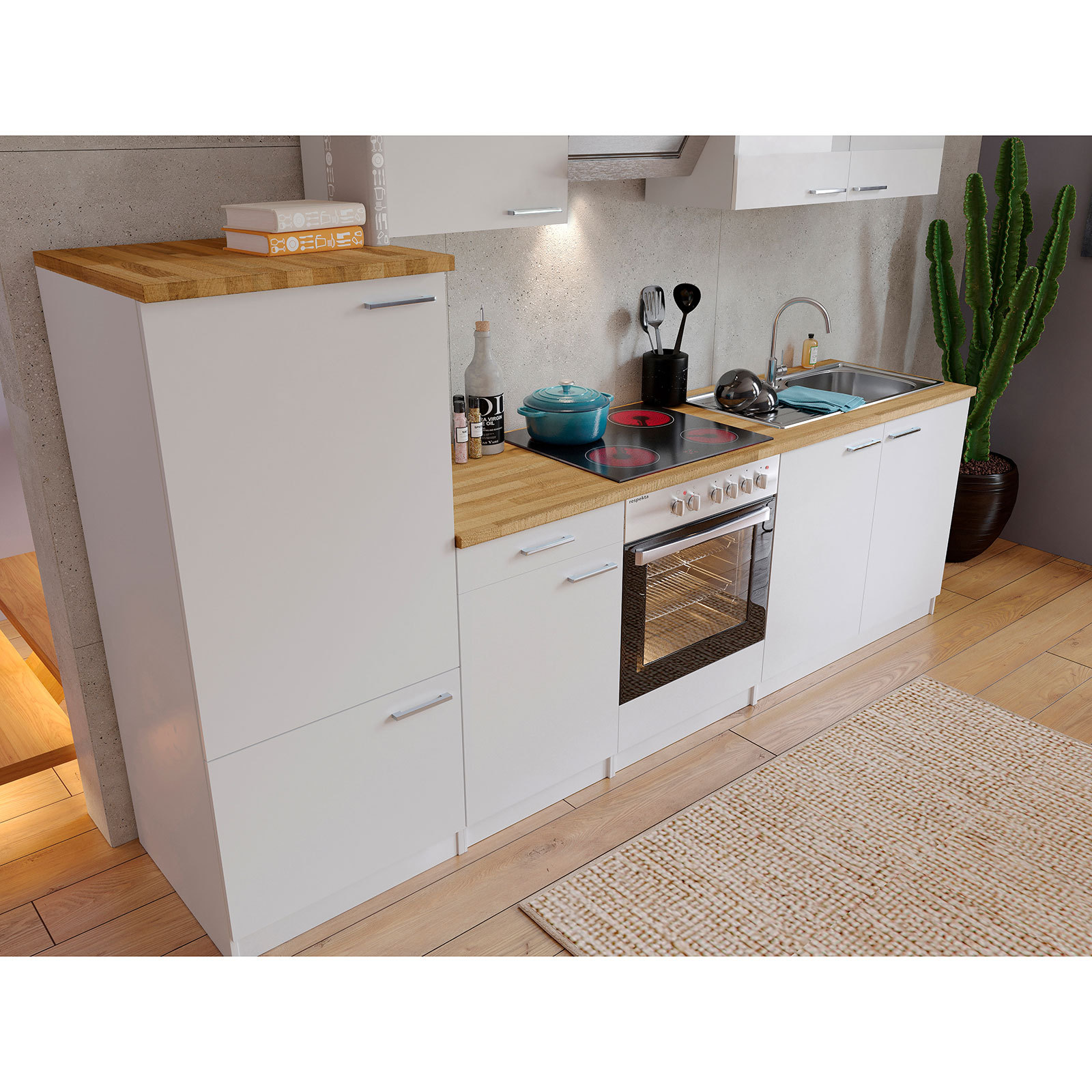 RESPEKTA Küchenblock - weiß - mit E-Geräten - 270 cm