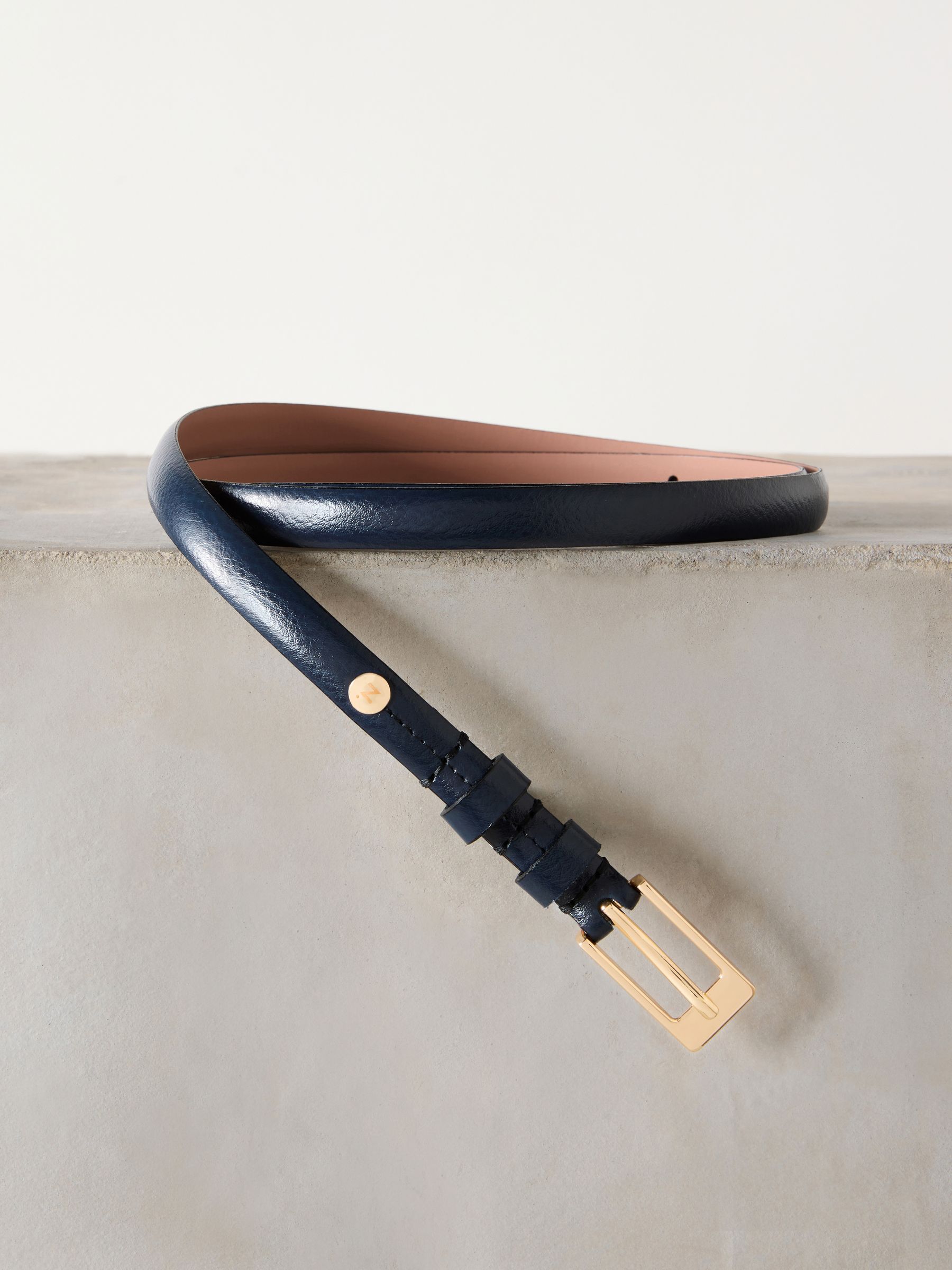 Marineblauw - N. Premium skinny Made In Italy leren riem