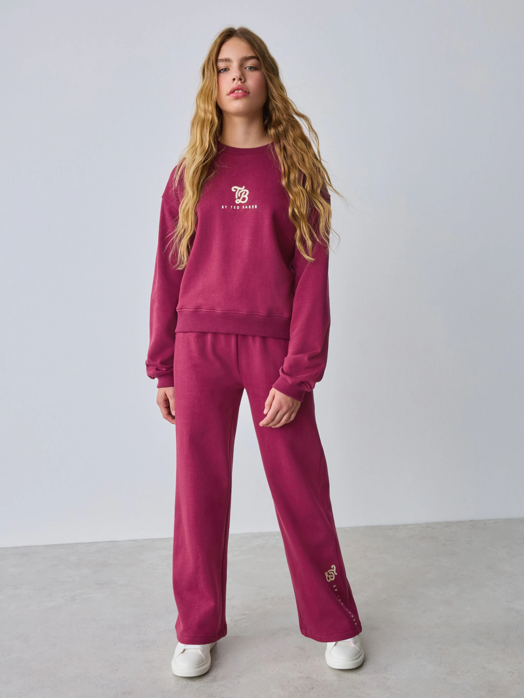 Bordeauxrood - Baker by Ted Baker 2 Piece Varsity Sweater and Wide Leg Joggers Set