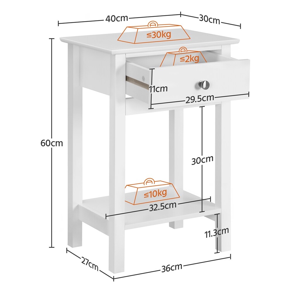 Yaheetech Beistelltisch Nachttisch Ablagetisch Telefontisch Nachtschrank Konsole Kommode weiß mit Schublade und Ablage 40 x 30 x 61 cm, Weiß