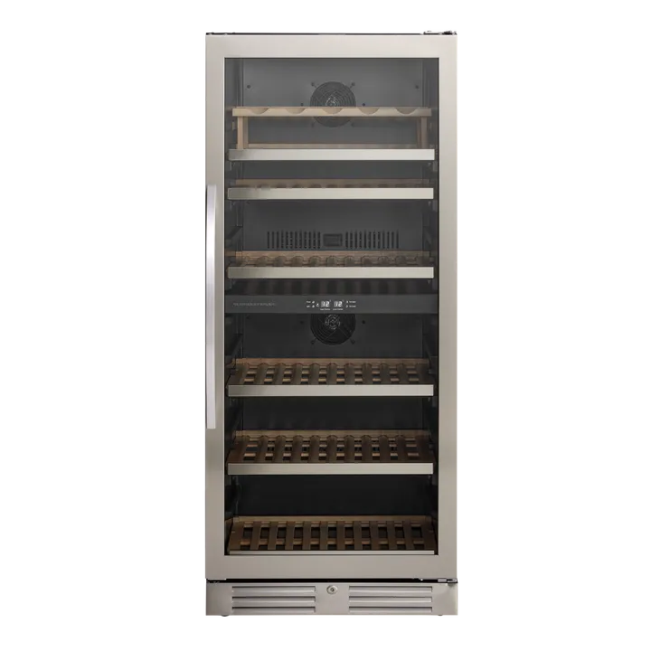 Scandomestic SV 104 X - Vinkøleskab - 2 Zoner - bredde: 59.5 cm - dybde: 72.4 cm - højde: 140 cm - 313 liter - rustfrit stål/sort - Optil 90 flasker