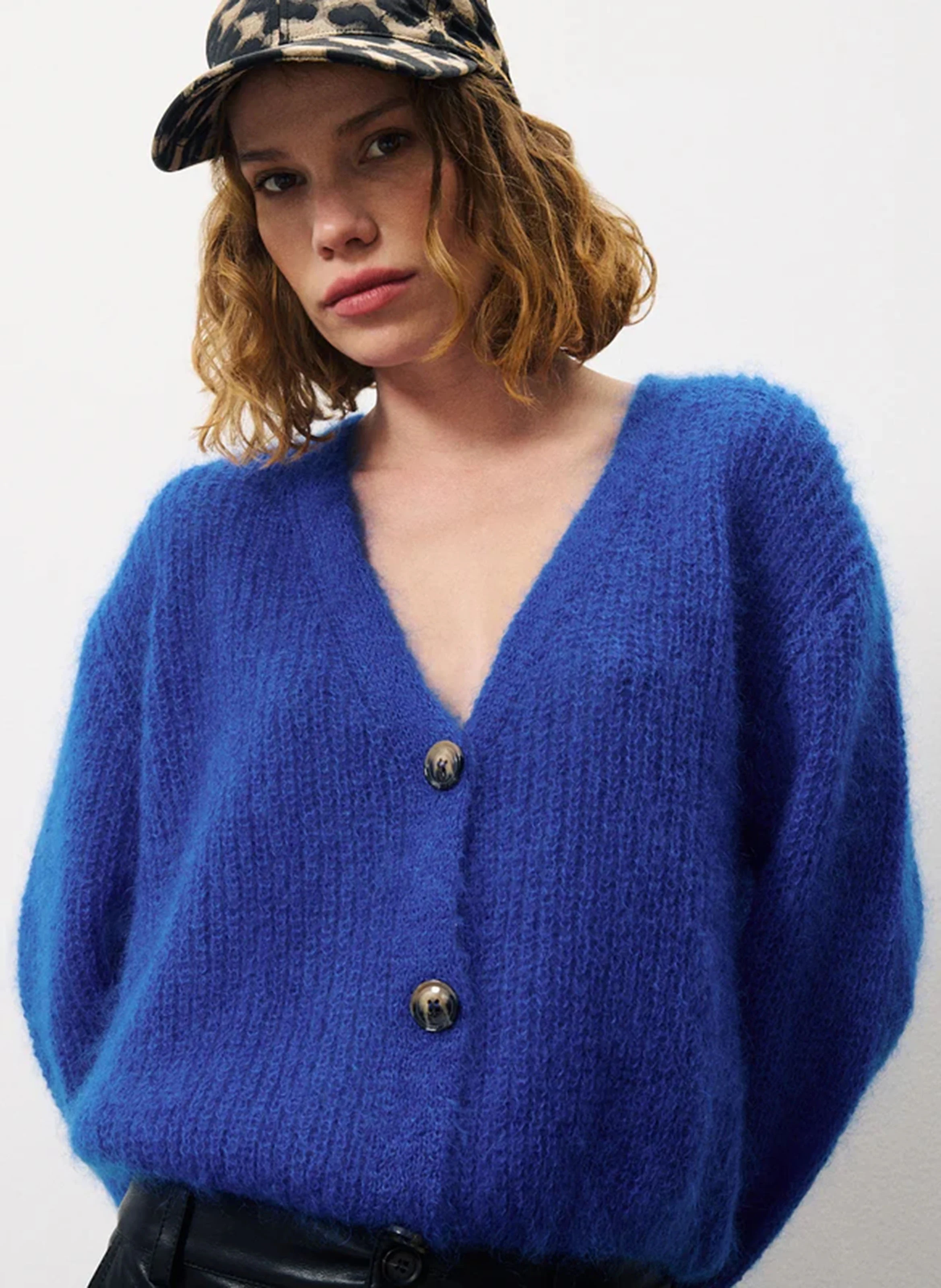 ENORAH - Gilet col V en laine mélangée | Bleu