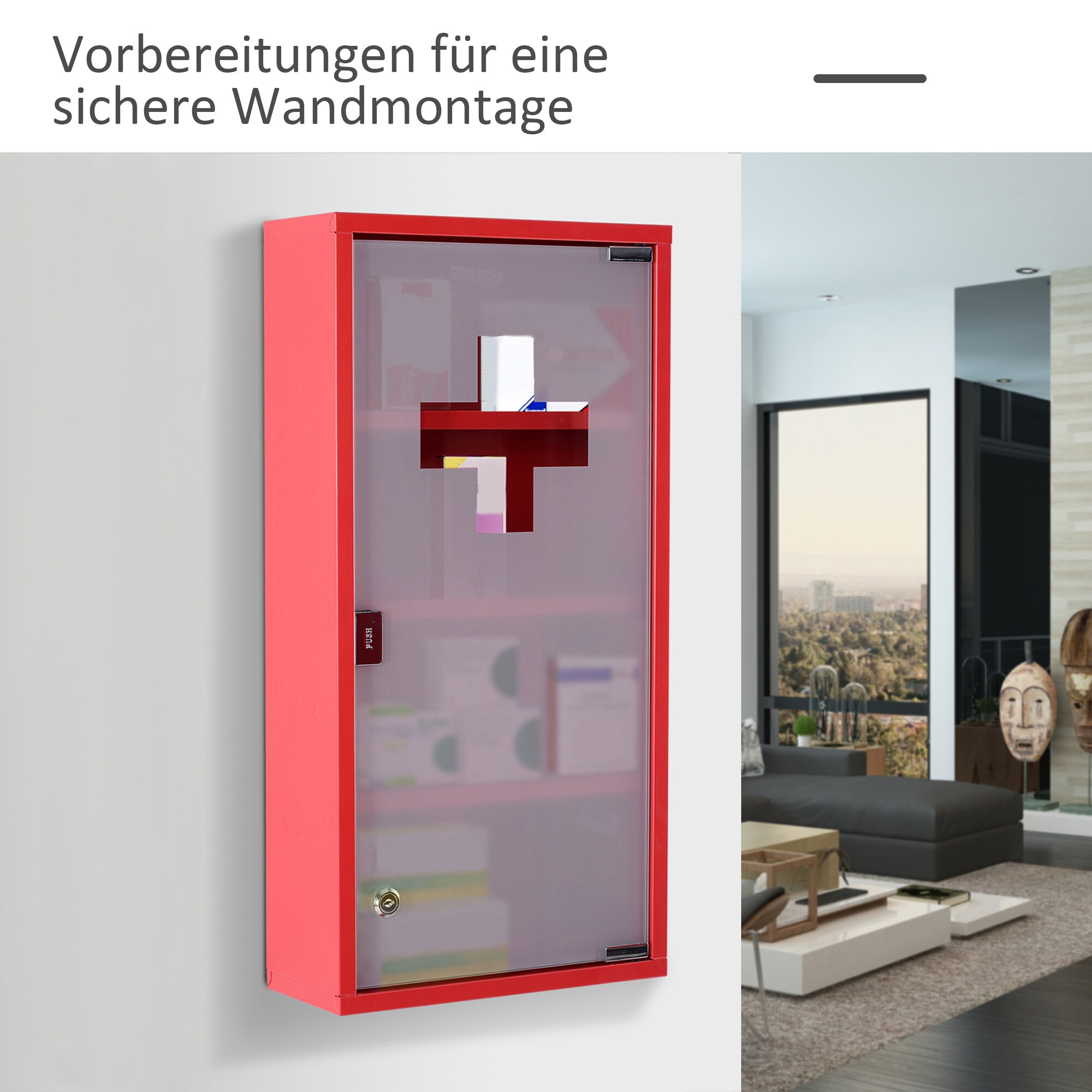 HOMCOM Medizinschrank zum Abschließen rot 30 x 12 x 60 cm (LxBxH)