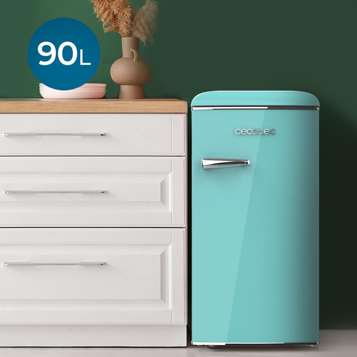 Cecotec Mini Frigo Bolero CoolMarket TT Origin 45 Rouge. Réfrigérateur de Table Rétro 45L, 55 cm de Haut, 44,7 cm de Large, Classe Énergétique E, Bac à Glaçons et Poignée Chromée, Rouge
