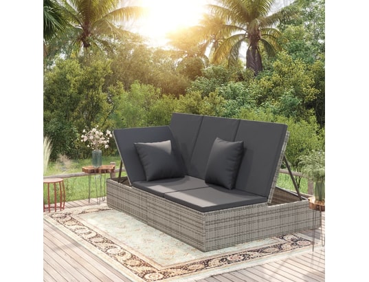 VIDAXL - Transat convertible avec coussin résine tressée gris foncé