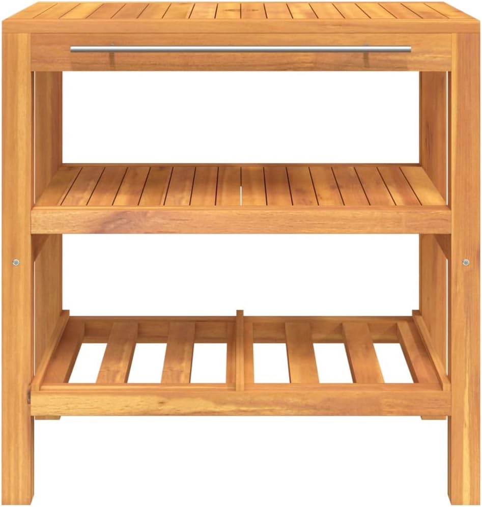 vidaXL Waschtisch, Waschtischunterschrank mit 2 Ablagen, Waschbecken Unterschrank mit Handtuchstange, Badschrank Badregal Badmöbel, Massivholz