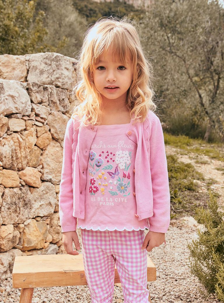 T-shirt rose à motif fleurs