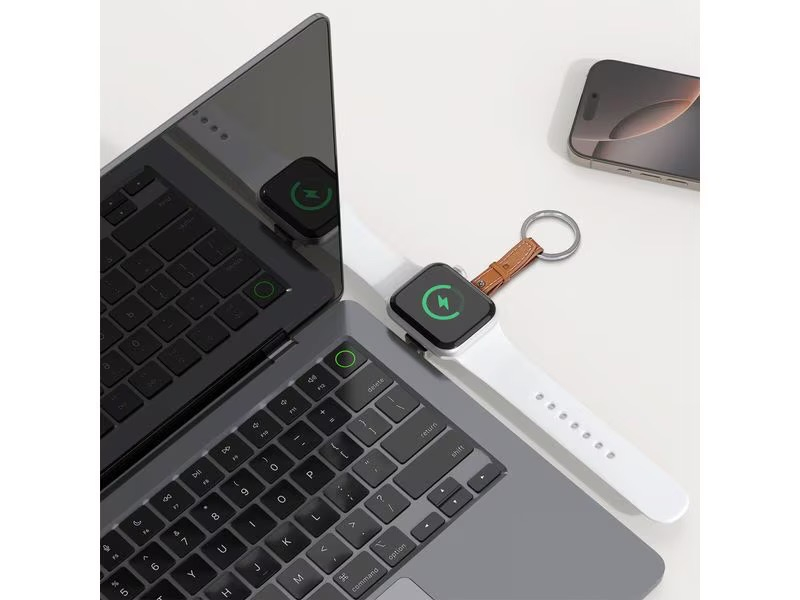 USB C auf Apple Watch Ladegerät Wireless Charger Schlüsselanhänger mit Schlüsselring (4S541476) - Braun / Silber