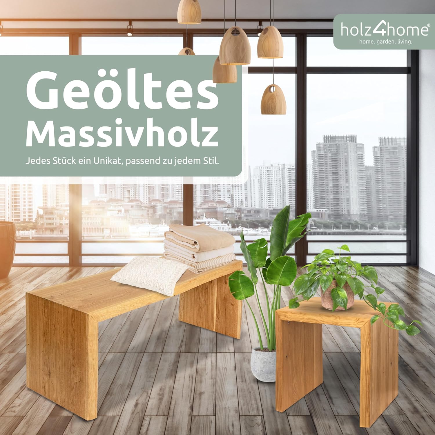 holz4home® Massivholzbank S I Sitzbank aus Eiche mit Baumkante ohne Lehne I Echtholz Holzbank Hocker für Wohnzimmer Badezimmer Flur oder Küche I Sitzhocker Massiv