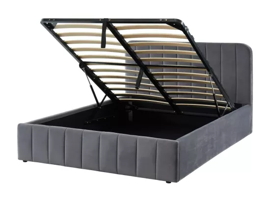 Ensemble lit coffre 140x190 en velours gris anthracite Ava + Matelas mousse gel mémoire de forme, double confort - Dual Confort