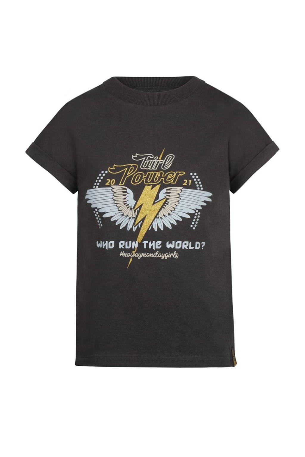 No Way Monday T-shirt met printopdruk donkergrijs