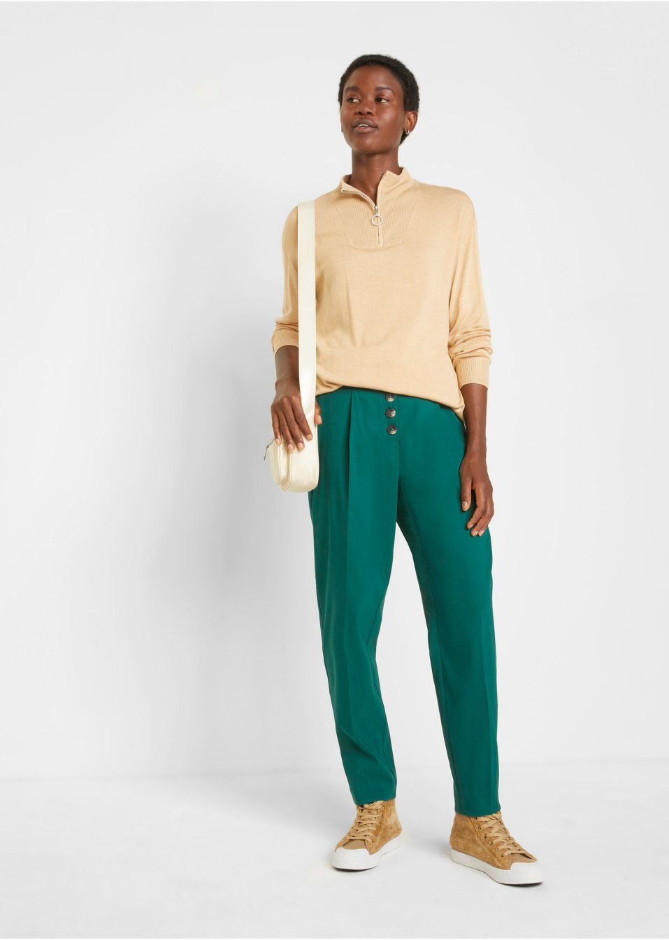 Pantalon en bengaline coupe Barrel avec patte de boutonnage