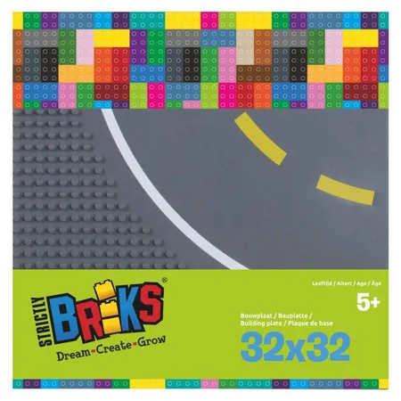 Strictly Briks Grundplatten 2 Stück, je ca. 25 x 25 cm, 32 x 32 Noppen, aufgedruckte Kurve mit Fahrbahnbegrenzung