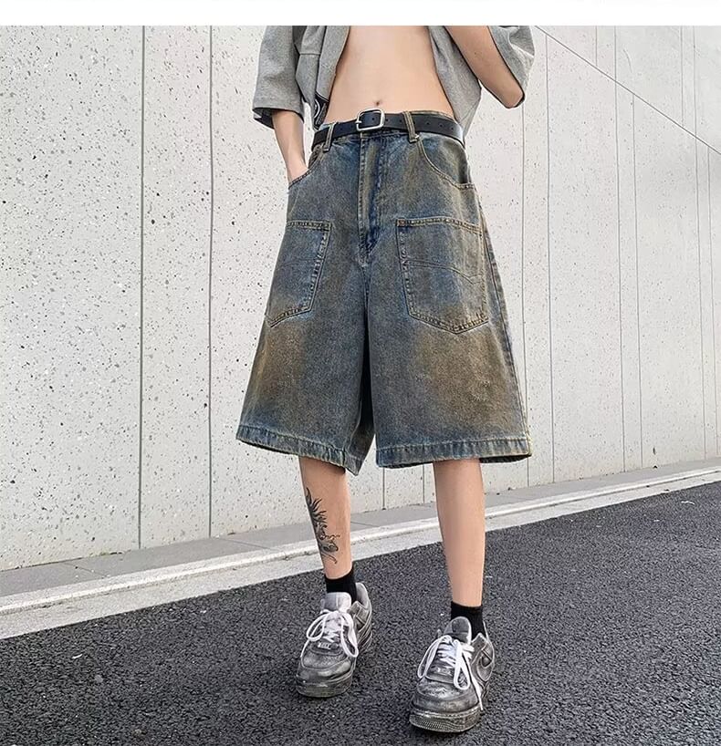 Maxelane - Mid Rise Washed Denim Shorts