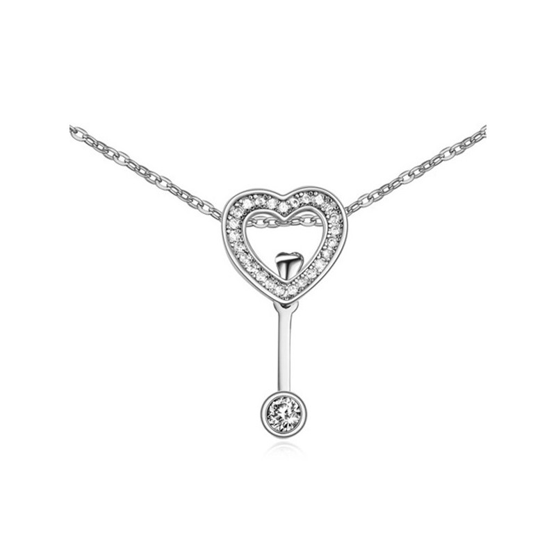 Collier Coeur en Cristal Cubic Zirconia Blanc et Plaqué Rhodium